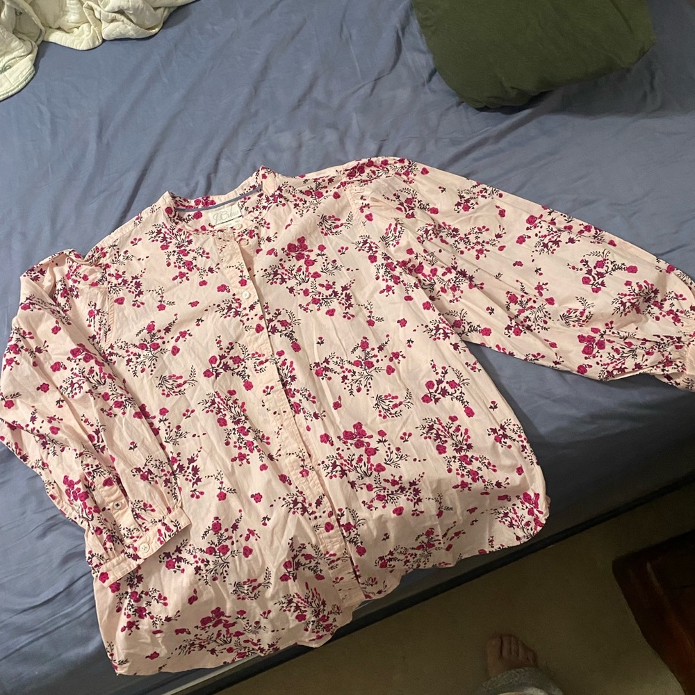 J.Crew Classic Fit Collarless Puff Sleeve Shirt in Budding Floral Size 20